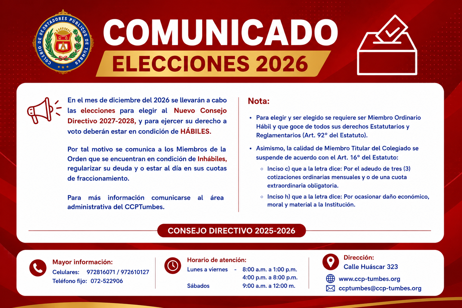Comunicado oficial Elecciones 2026